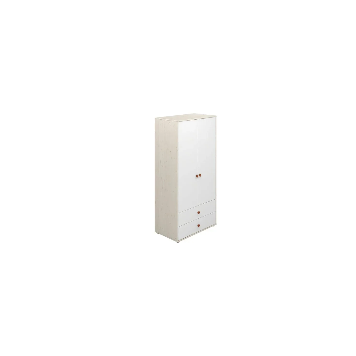 Flexa Kleiderschrank - Classic, mit 2 Türen und 2 Schubladen, 101,3x202,5 cm, Farbe: Weiß gekalkt / Weiß / Rouge