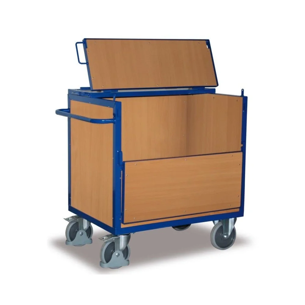 Kastenwagen mit Deckel, Transportwagen, 500 kg Traglast, blauer Werkstattwagen