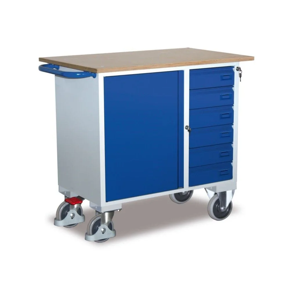 Werkstattwagen, 6 Schubladen, 1 Schrank, Ladefläche, EasySTOP