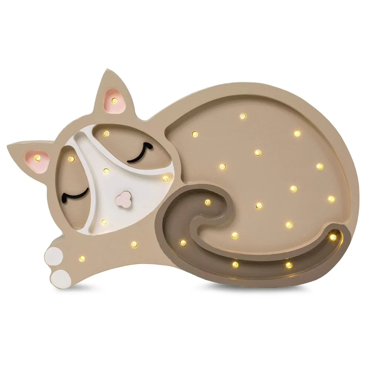 Little Lights Nachtlicht Kinder, Nachtlampe Katze - 100% Kiefernholz natur, Farbe: Cappuccino