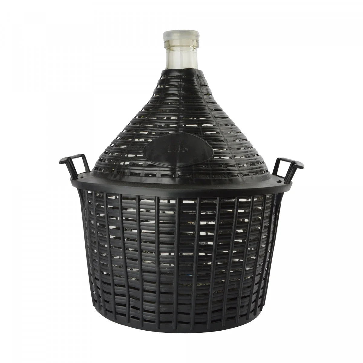Weinballon, Glasballon, Dame Jeanne im Weidenkorb - 15L, normale Öffnung + Kunststoffstopfen
