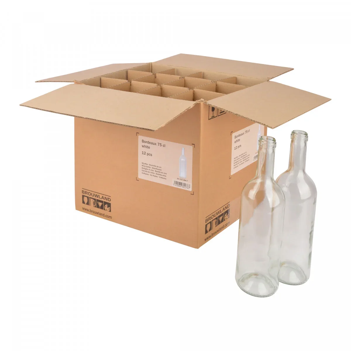 12er Weinflaschen-Karton (Bordeaux 75 cl) - Stabile & umweltfreundliche Flaschenaufbewahrung, Farbe: weiss