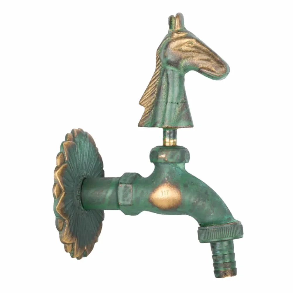 Nostalgie Auslaufventil Pferdekopf patiniert 1/2"