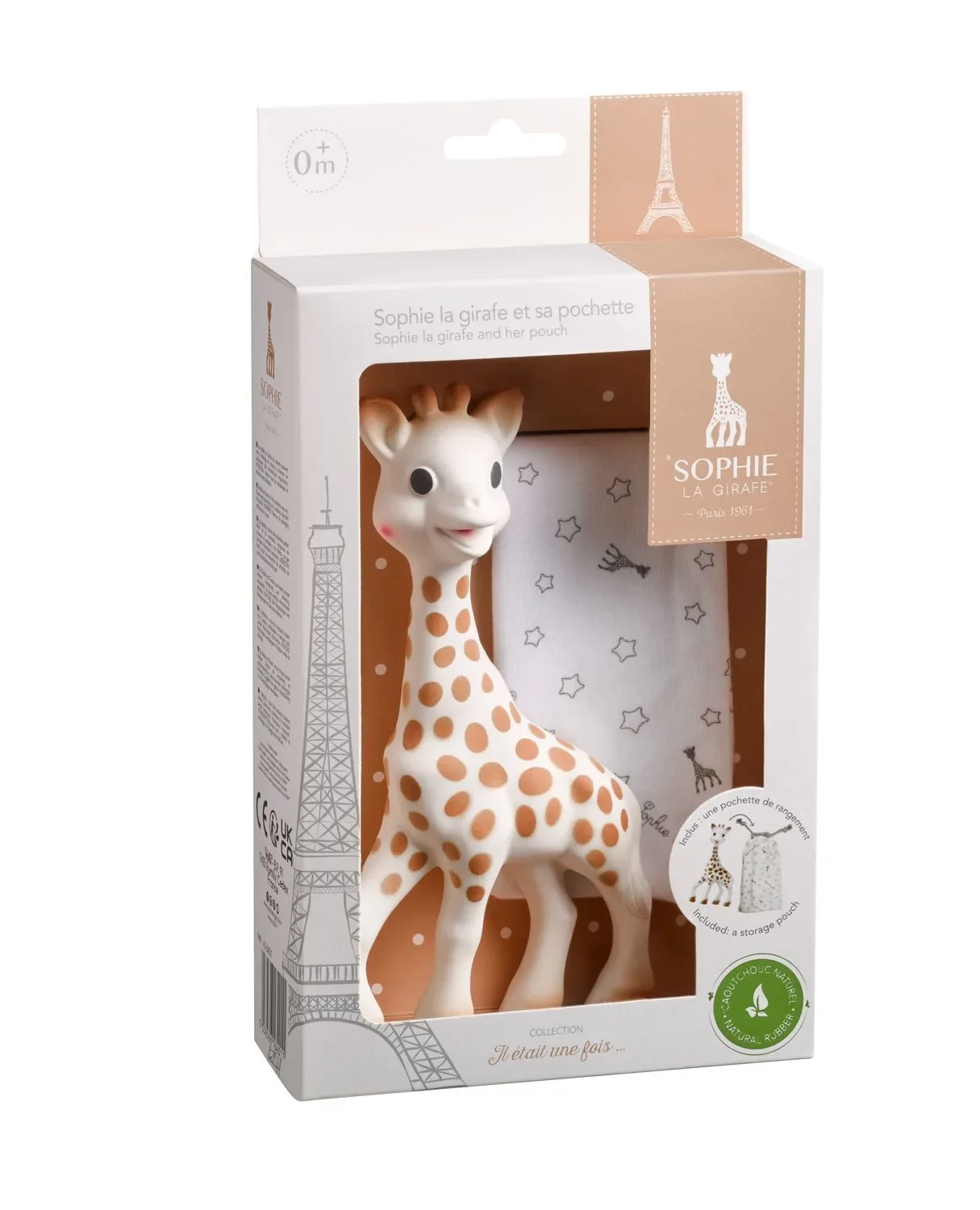Sophie la girafe Beißring, Ringrassel - Naturkautschuk, Stoffbeutelchen (Geschenkkarton weiß)