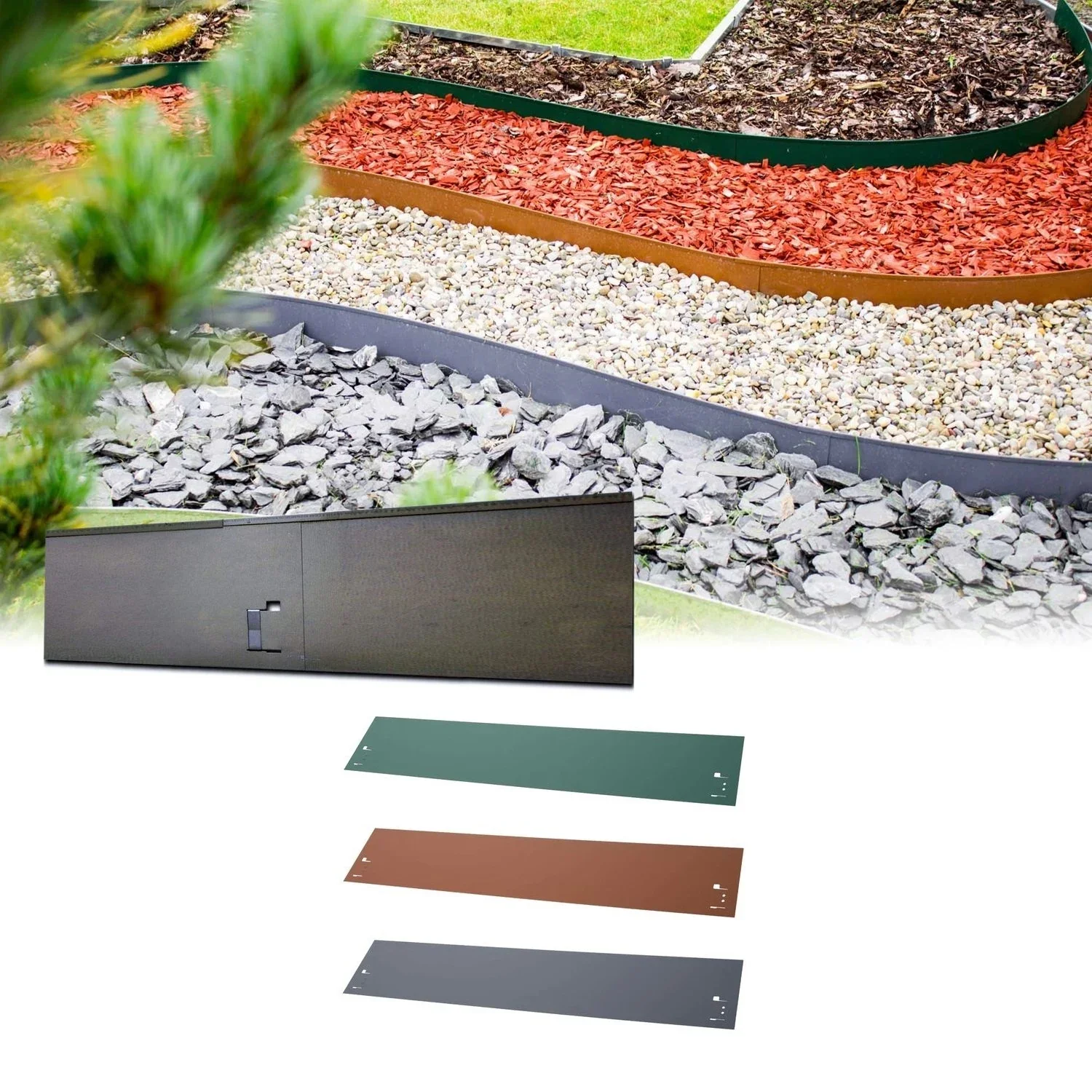 Rasenkanten Metall Höhe 13.5-18.5 cm Länge 120 cm  | Beeteinfassung | Beetumrandung | Beetbegrenzungen, Farbe: Grau; Größe: 10 Stück 18.5cm