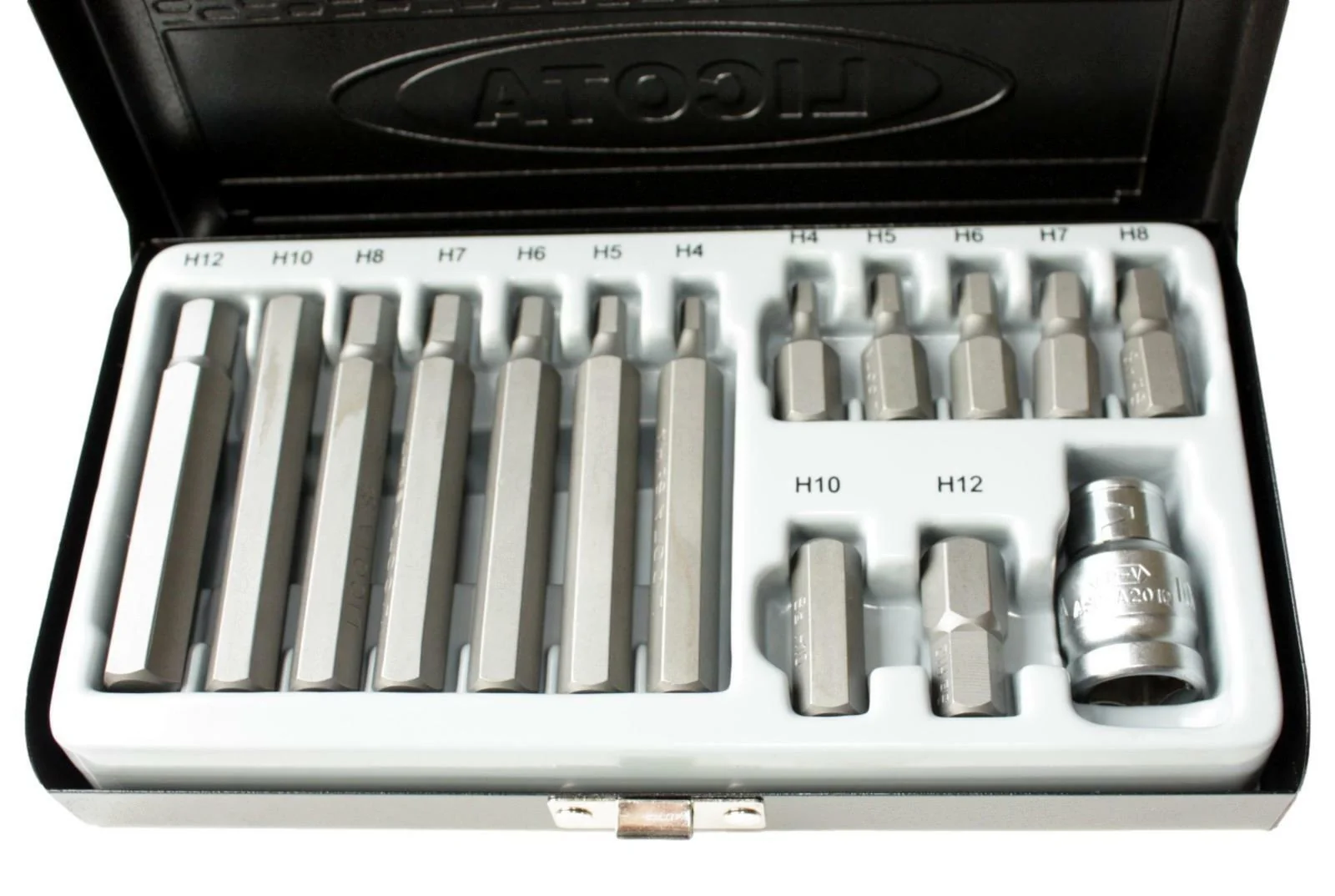 Bit Set, S2 Stahl, 3/8 Zoll, 10mm HEX, H4-H12, 30+75mm,  Bit Halter