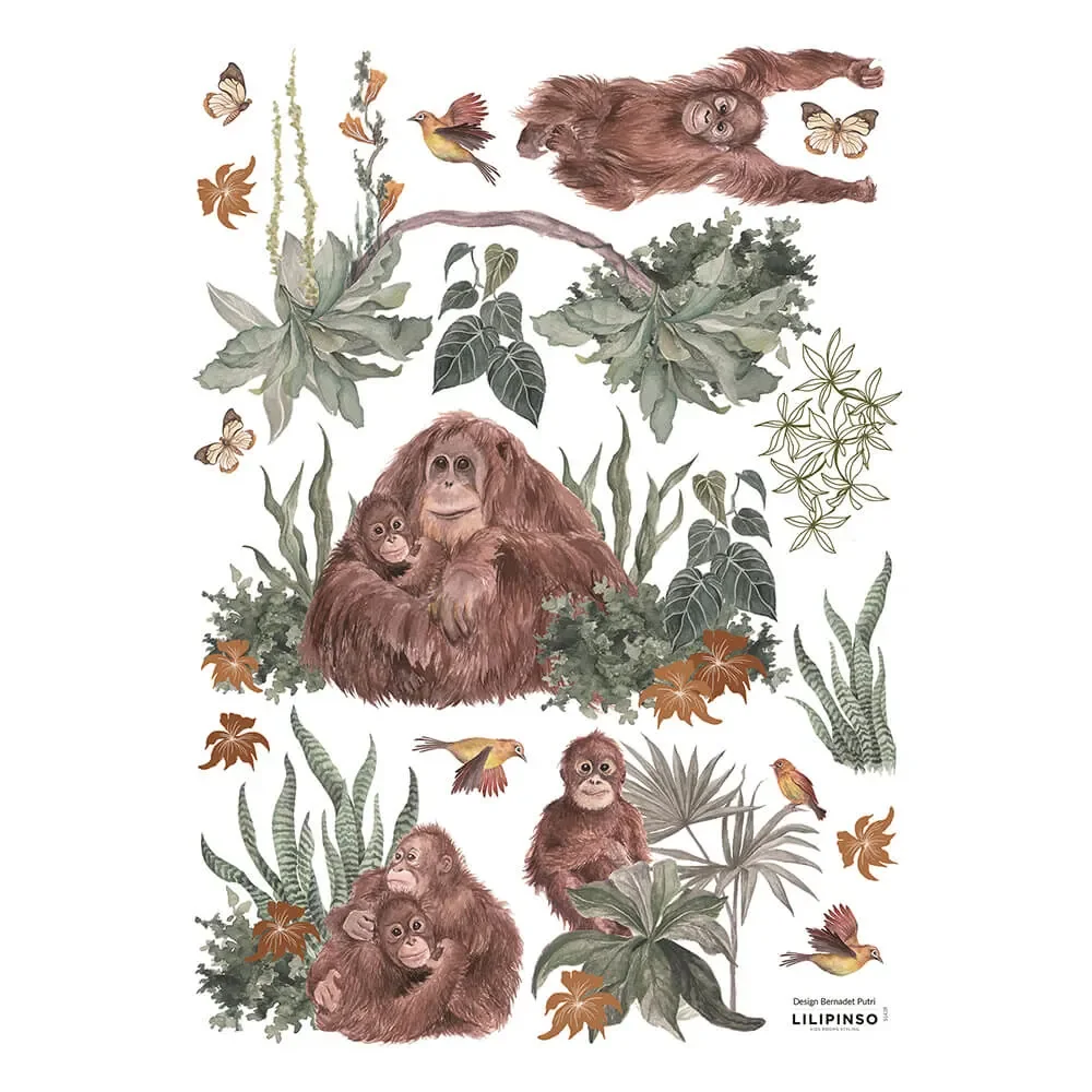 Lilipinso Wandsticker A3 Regenwald Orang-Utans braun