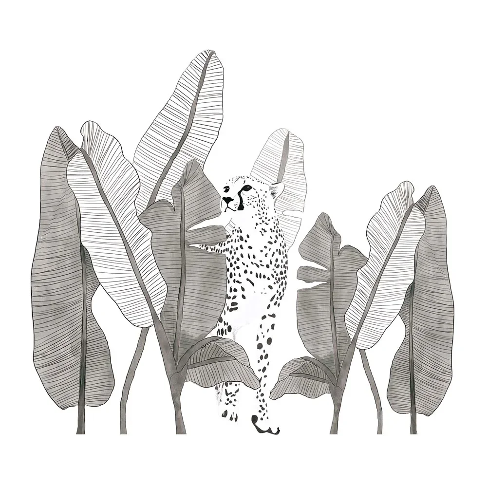 Lilipinso Wandsticker XL Leopard mit Blättern grau