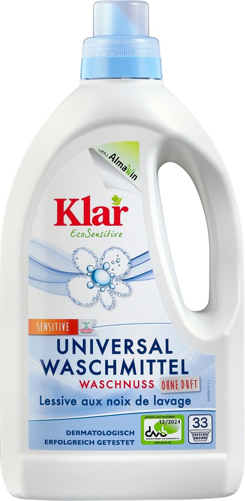 KLAR Universal Waschmittel Waschnuss flüssig 1,5 Liter für 20°C bis 95°C geeignet
