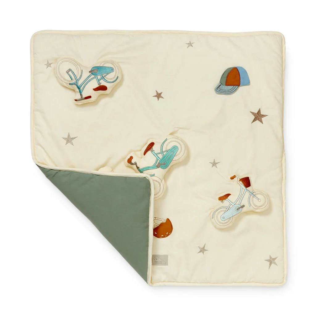 Spielteppich Baby Bio-Baumwolle, Fahrrad-Motiv, 80 x 80 cm