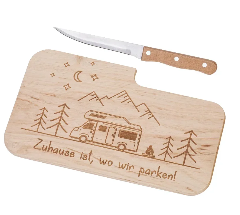 Schneidebrett "Camping" mit Messer