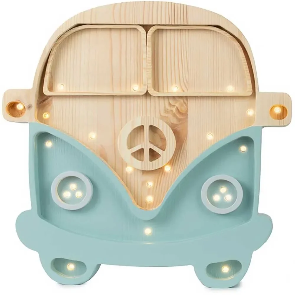 Little Lights Nachtlicht Kinder, Nachtlampe Wohnmobil - 100% Kiefernholz natur, Farbe: Retroblau/Holz