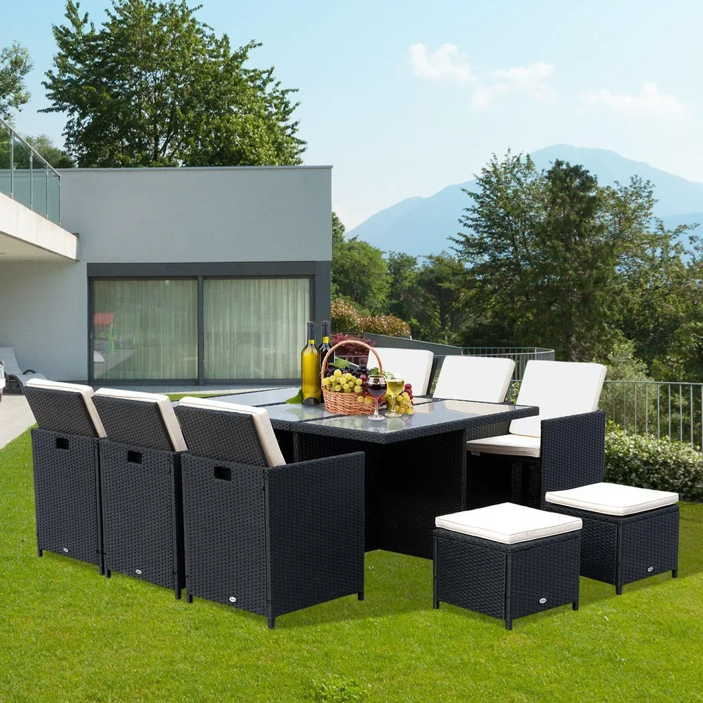 Polyrattan Gartenmöbel 27 tlg. mit Kissen Alu Schwarz