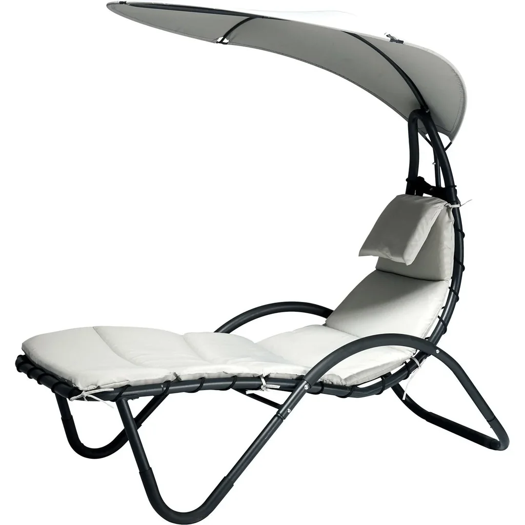 Gartenliege Sonnenliege mit Kissen und Sonnendach Relaxliege ergonomisch wetterbeständig 181 x 127 x 177 cm