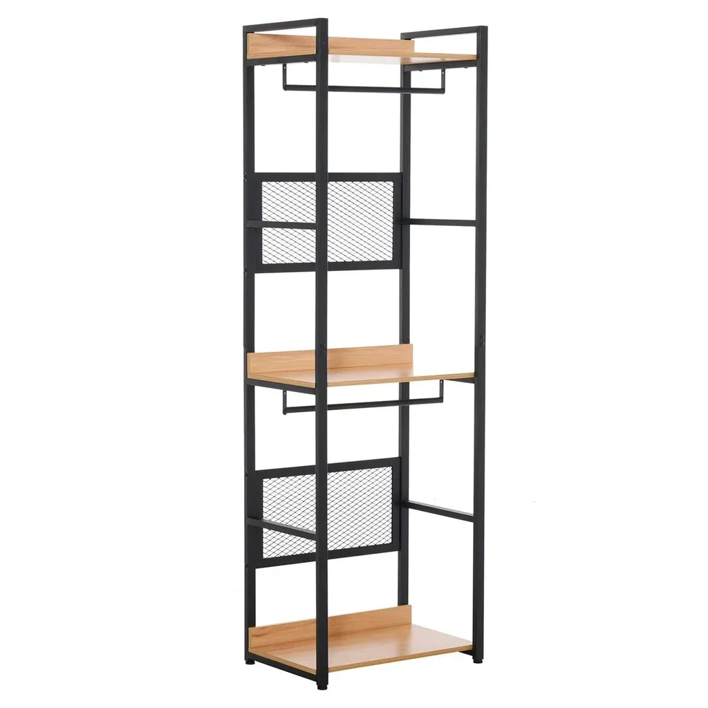 Garderobeständer Mantelgestell Kleiderständer Kleidung Hüte Taschen Schuhe Multifunktion Schwarz+Natur 60 x 40 x 190 cm