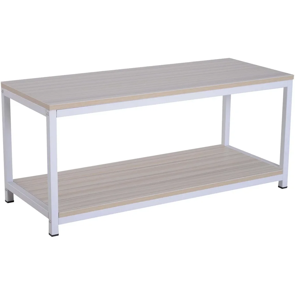 Couchtisch Beistelltisch Sofatisch Flurtisch Ablage skandinavisch Holz + Metall Natur + Weiß 100 x 40 x 44,5 cm