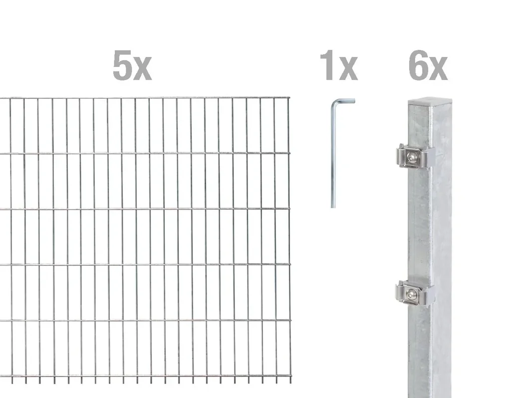 Doppelstabmattenzaun Komplettset, feuerverzinkt, Höhe 100 cm, Länge 10 m