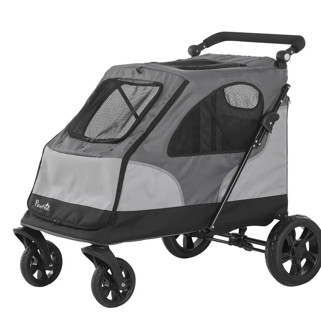 Hundebuggy Hundewagen mit 4 Räder Haustierbuggy für mittelgroße Hunde faltbar Oxford Grau 104,5 x 68,5 x 110 cm