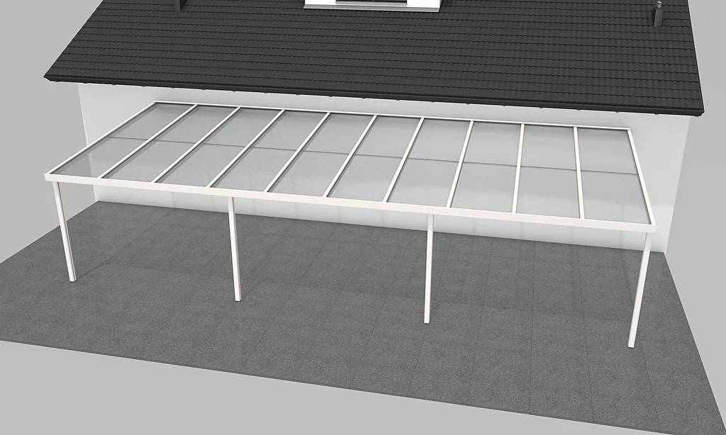 Terrassendach Premium, weiß, 10140 x 4060 mm - Acryl Stegplatten 16mm, bronze