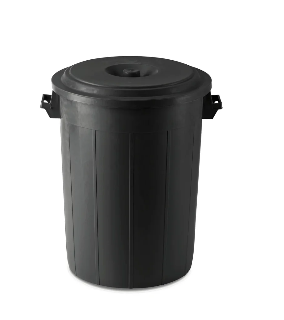 Futtertonne mit Deckel, 70 Liter, Schwarz