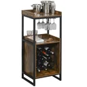Weinregal 9 Flaschen-Weinschrank Flaschenregal mit 2 offenen Regalen und Glashalter Schwarz+Braun 52 x 40 x 113 cm