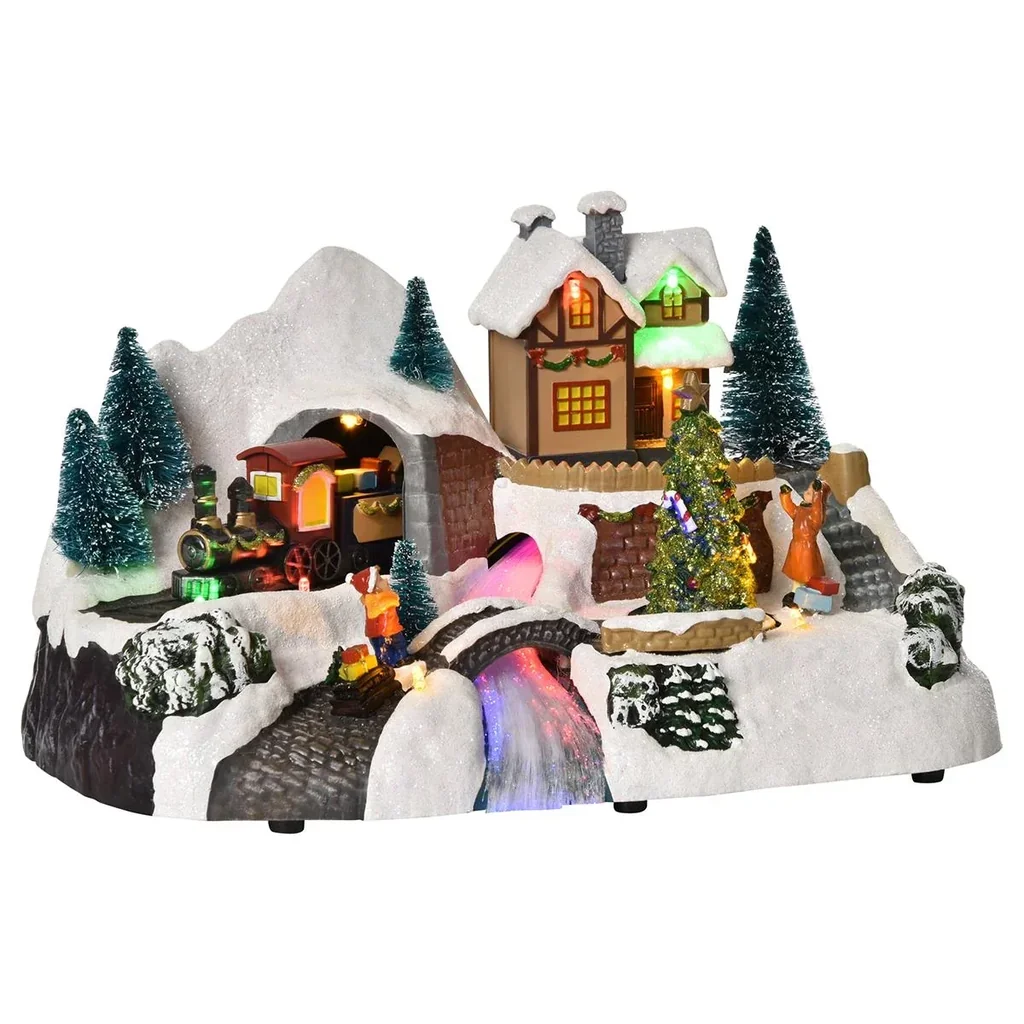 Weihnachtsdorf Weihnachtsdekoration mit LED Beleuchtung Musik Lichterkette LED Glasfaseroptik 30 x 19 x 19,5 cm