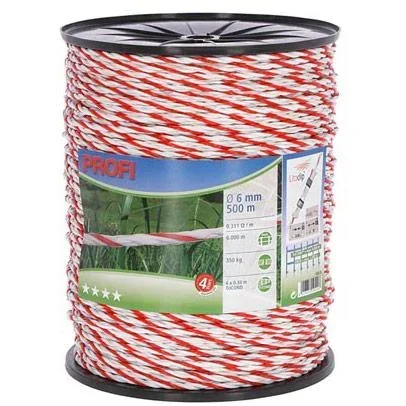 Profi Zaunseil 6Mm, 6X0,30 Tric, 500M, Weiß/Rot