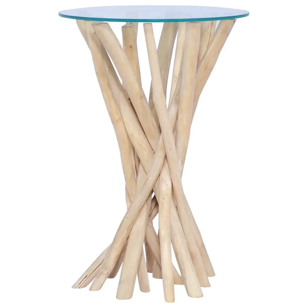 Couchtisch mit Glasplatte 35x50 cm aus massivem Teakholz
