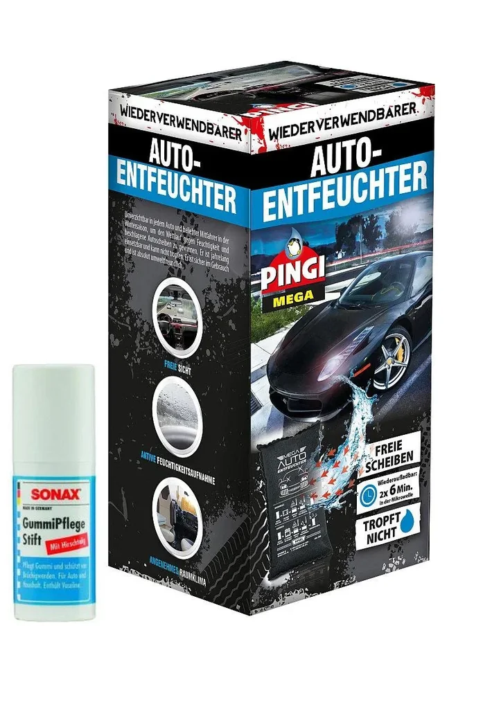 Mega Auto - Entfeuchter, 1 KG inklusive Gummi Pflegestift