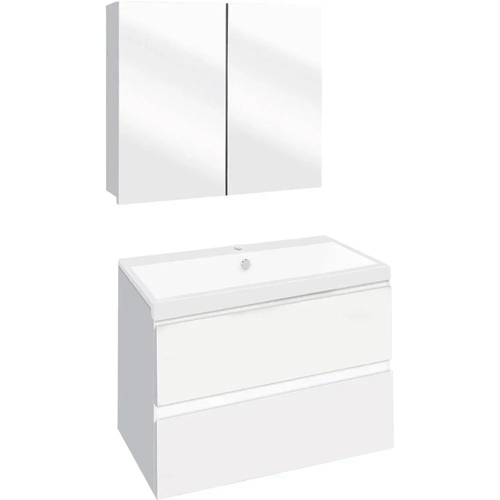 Concept Badezimmermöbel met Spiegelschrank 60cm - Weiss/Weiss
