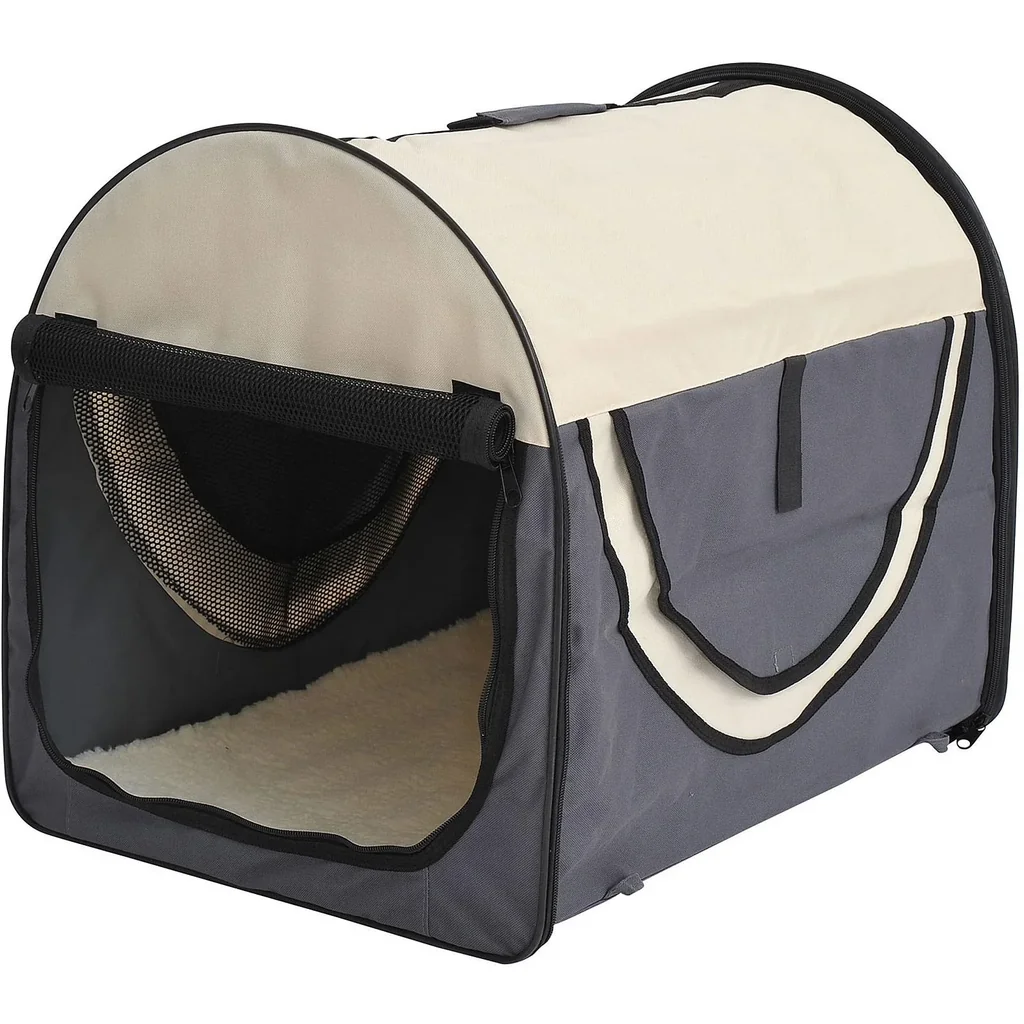 Hundetransportbox, faltbar, Größe XL - 81x56x66 cm, dunkelgrau-creme