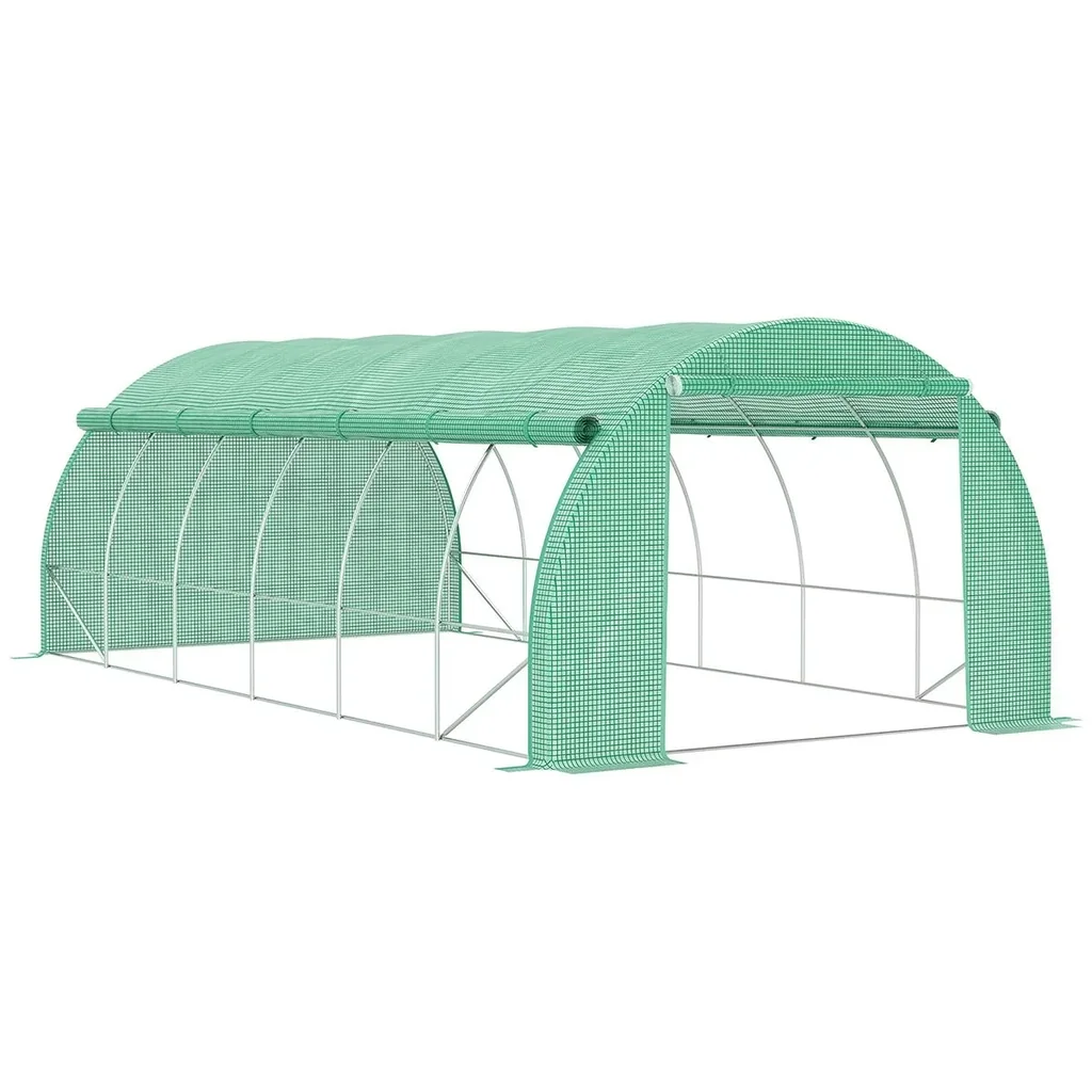 Foliengewächshaus Polytunnel 6 x 3 x 2 m begehbares Gewächshaus mit aufrollbar Abdeckungen Folientunnel Treibhaus UV-Sch