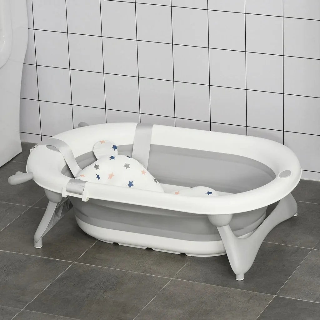 Babybadewanne faltbare Babywanne zusammenklappbar mit Badematte geeignetes Alter: 0-3 Jahre PP-Kunststoff TPE Grün+Weiß