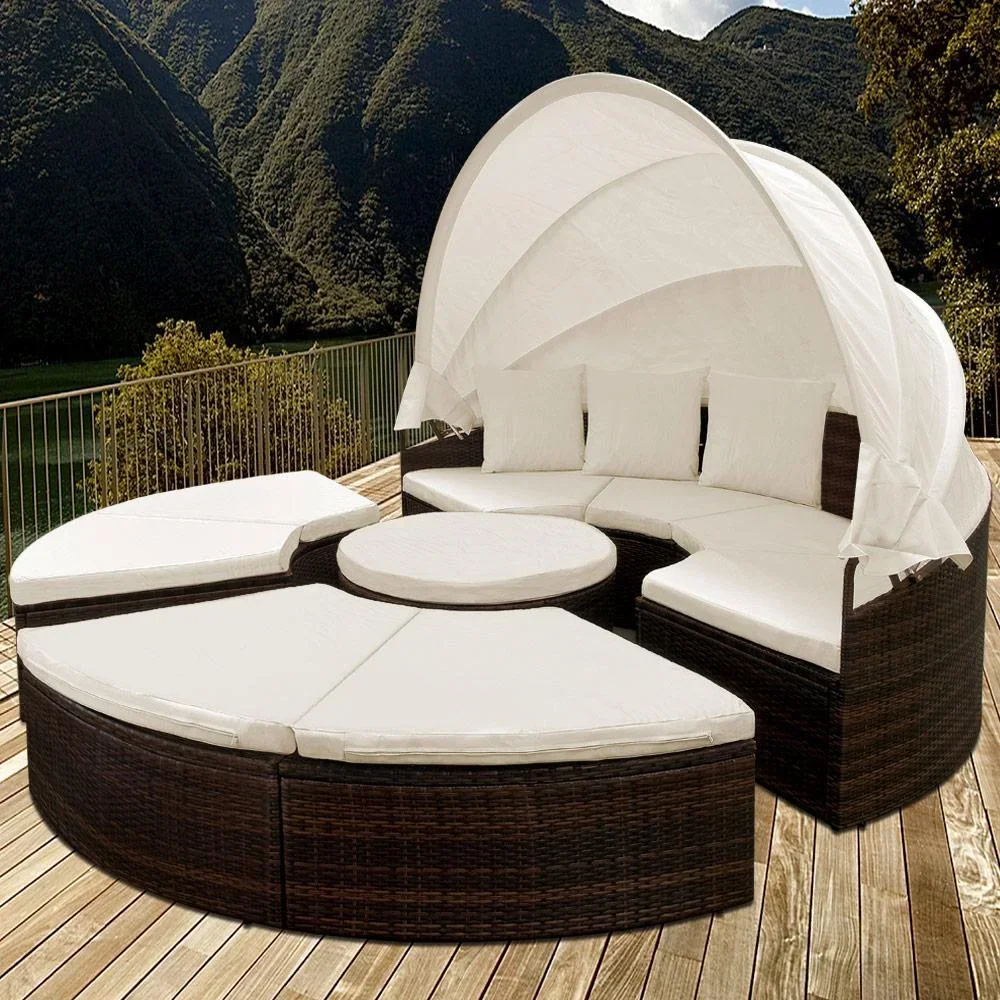 Polyrattan-Sonneninsel Ø185cm - mit WPC-Teleskop-Tisch & Kissen