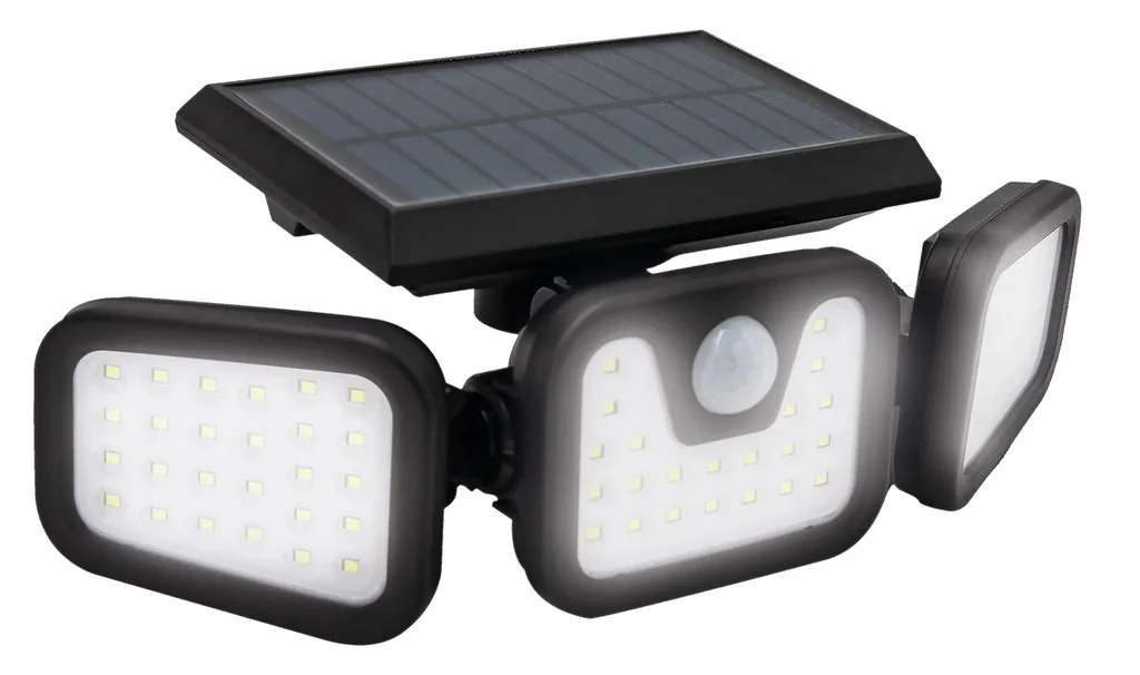 LED Solar Licht mit 3 ausrichtbaren Lichtfeldern und Bewegungsmelder