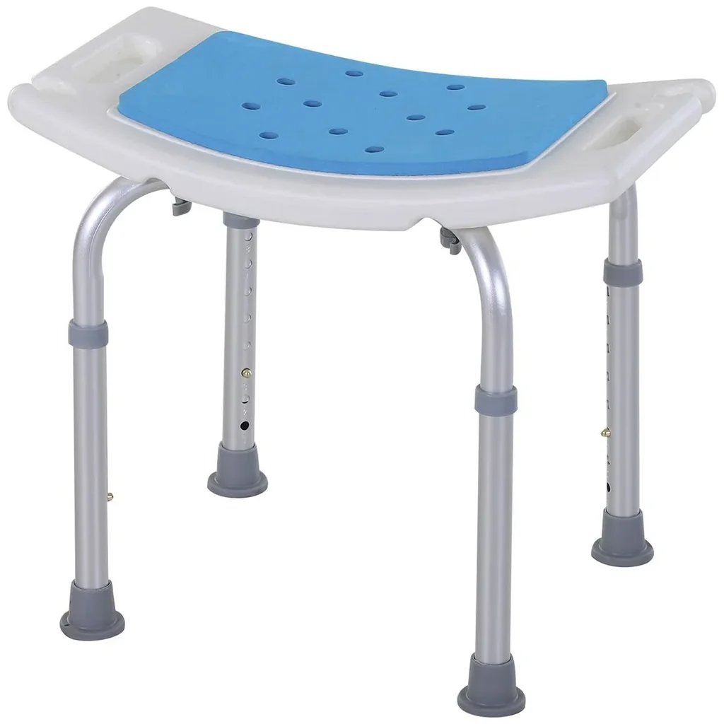 Duschstuhl Badehocker 6-stufig einstellbar Badestuhl Duschsitz Badehilfe Aluminium-Legierung PE EVA Blau+Weiß+Silber 52