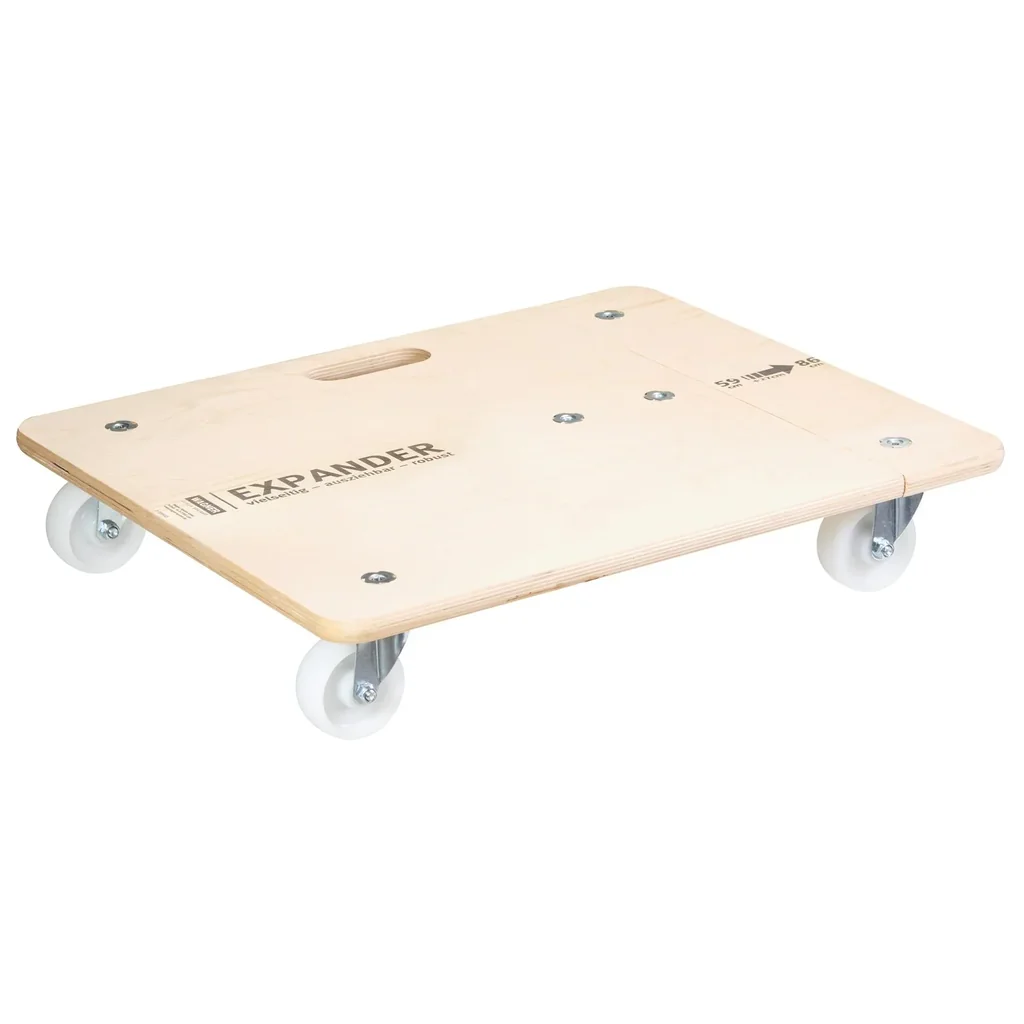Transporthilfe MM 1332, 59-86 x 49 x 11 cm ausziehbar, harte Rollen Ø 75 mm, Rollenlager, Birke FSC®, Tragkraft 200 kg