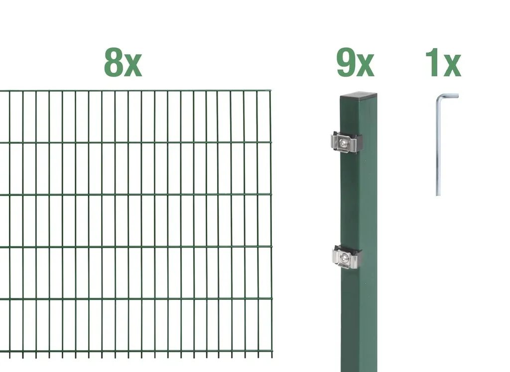 Doppelstabmattenzaun Komplettset, grün, Höhe 140 cm, Länge 16 m