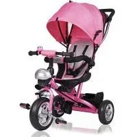 Kinderdreirad - Pink - Schiebestange, klappbares Dach, klappbare Fußstütze, Korb