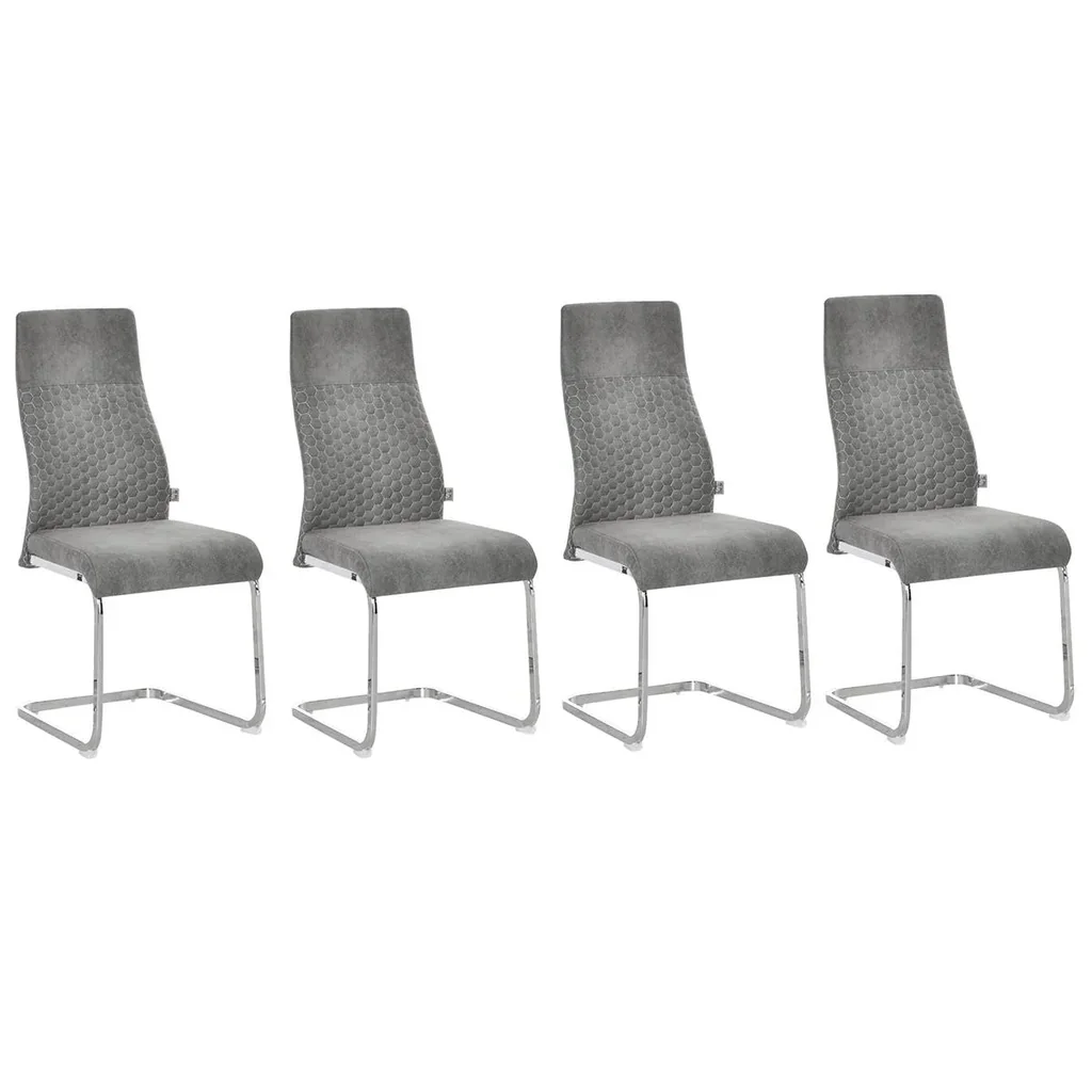 Esszimmerstühle 4er Set Küchenstuhl mit Rückenlehne Sitzfläche Velvet-Touch Stahl Grau 45 x 61 x 98 cm S-Förmige Essgrup