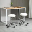 2er-Set Rollhocker Drehhocker mit Rädern Arbeitshocker höhenverstellbar drehbar Salon Hocker Salonstühle Kunstleder Weiß
