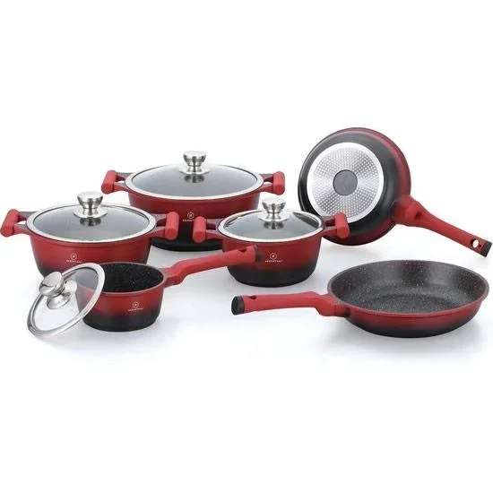 Herenthal - Komplettes 10-teiliges Kochgeschirr-Set - Rot/Schwarz