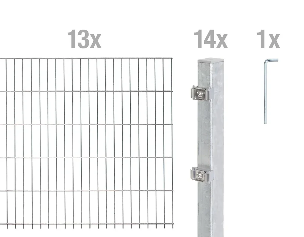 Doppelstabmattenzaun Komplettset, feuerverzinkt, Höhe 100 cm, Länge 26 m