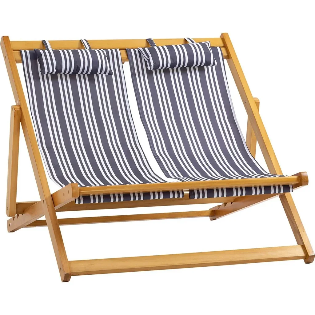 Gartenliege für 2 Personen, klappbar, bis zu 200 kg, Teak+Grau+Weiß, 108 x 105 x 85 cm