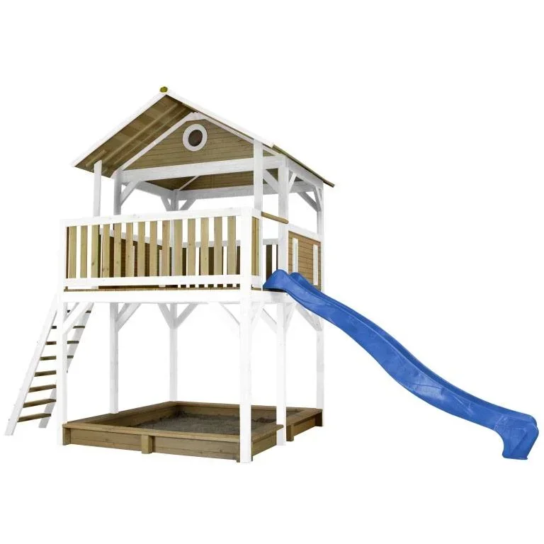 Woody Spielturm Braun/Weiß - Blaue Rutsche