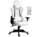 Gaming Stuhl mit RGB LED-Beleuchtung ergonomisch mit Kissen Rückenlehne verstellbar Weiß+Schwarz 68 x 68 x 126-136 cm