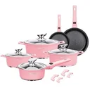 Kochgeschirr aus Aluminiumguss -14 Teile, einschließlich Deckel und Griffe - Rosa