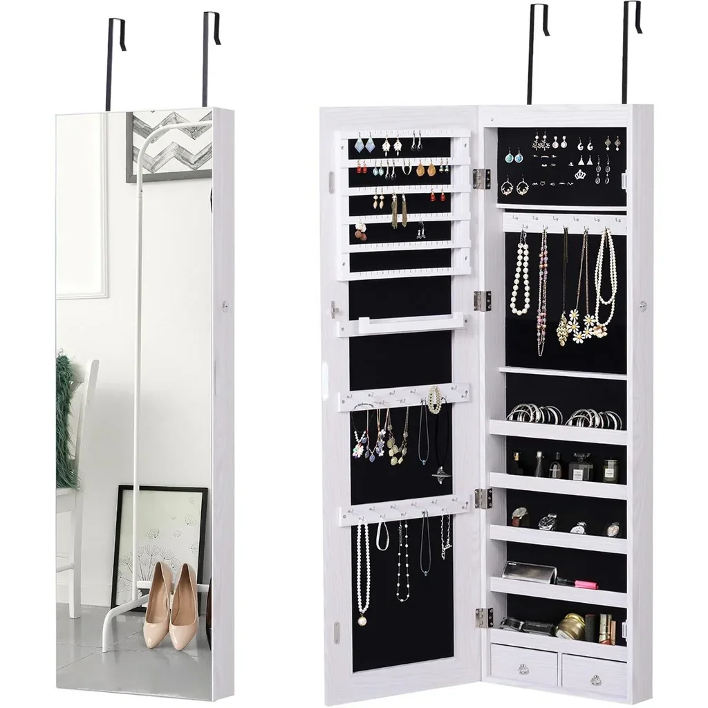 LED Schmuckschrank mit Spiegel hellgrau
