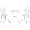Sitzgruppe 3-teilige Essgruppe Gartenmöbel-Set 1 Tisch+2 Stühle mit Schirmloch Terrasse Aluminium Weiß Ø60 x 67H cm