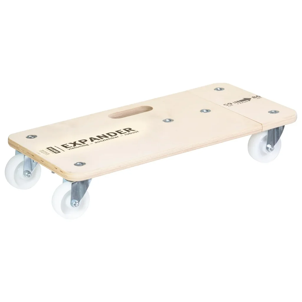 Transporthilfe MM 1331, 59-86 x 29 x 11 cm ausziehbar, harte Rollen Ø 75 mm, Rollenlager, Birke FSC®, Tragkraft 200 kg